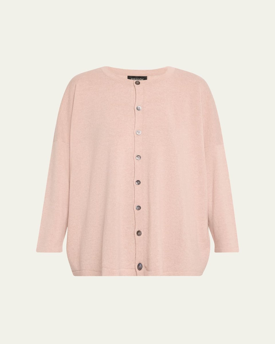 Round Neck Slim Sleeve Cardigan (Mid Plus Length)